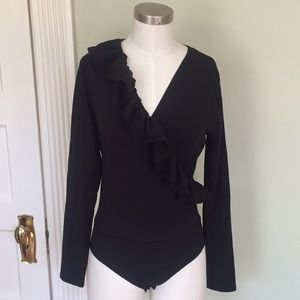 J. Crew Plunging Neckline Black Bodysuit